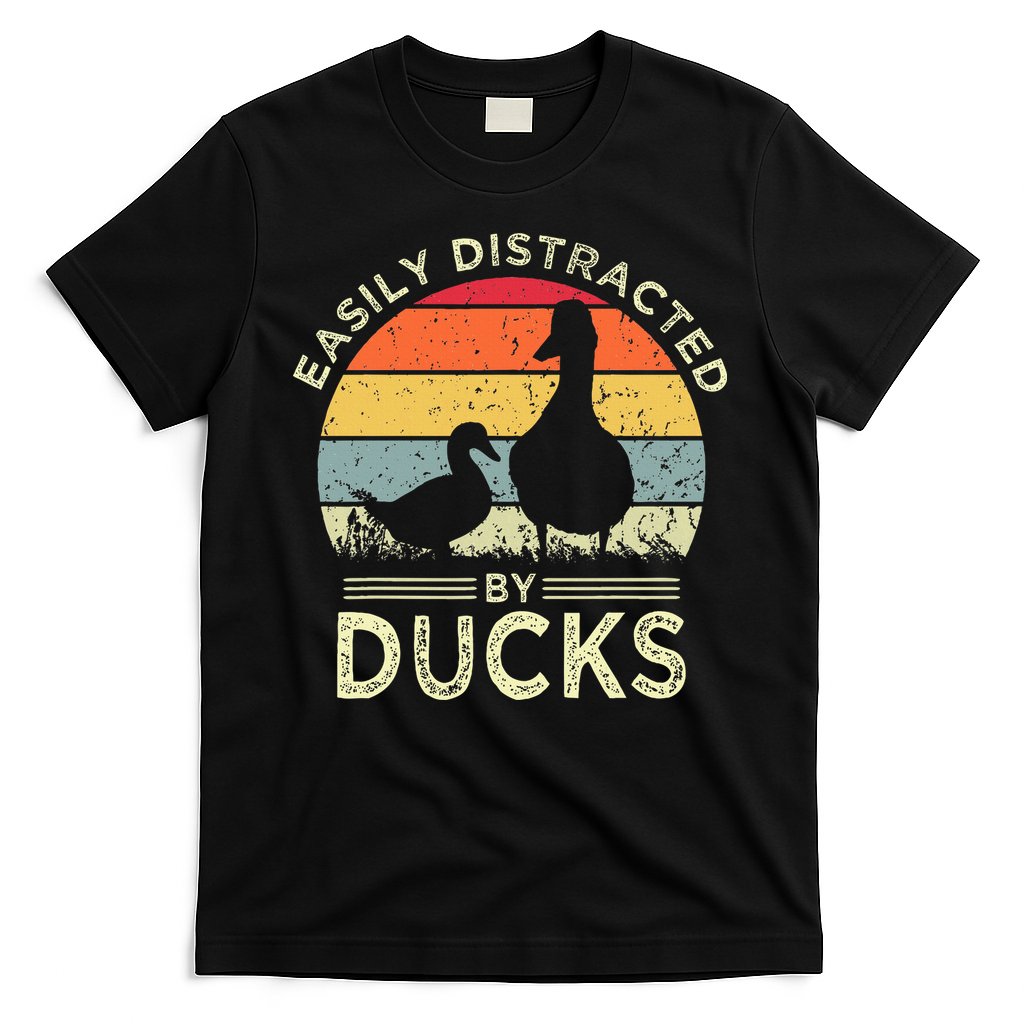 Easily Distracted By Ducks Funny Vintage Duck Lover T-Shirt