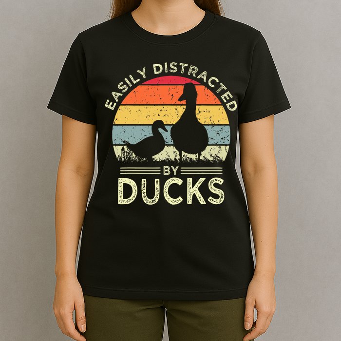 Easily Distracted By Ducks Funny Vintage Duck Lover T-Shirt