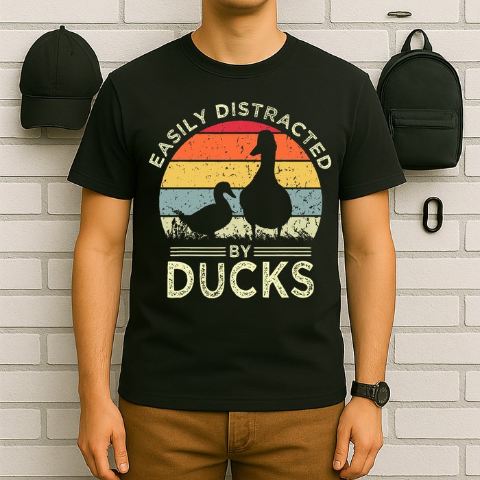 Easily Distracted By Ducks Funny Vintage Duck Lover T-Shirt