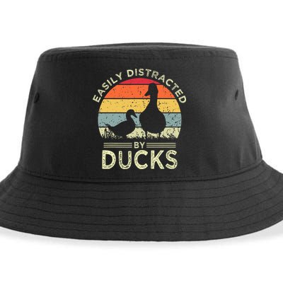 Easily Distracted By Ducks Funny Vintage Duck Lover Sustainable Bucket Hat