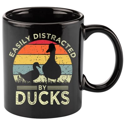 Easily Distracted By Ducks Funny Vintage Duck Lover 11oz C Handle Ceramic Mug