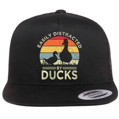 Easily Distracted By Ducks Funny Vintage Duck Lover Flatbill Hat