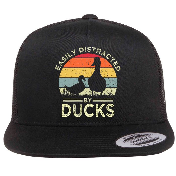 Easily Distracted By Ducks Funny Vintage Duck Lover Flatbill Hat