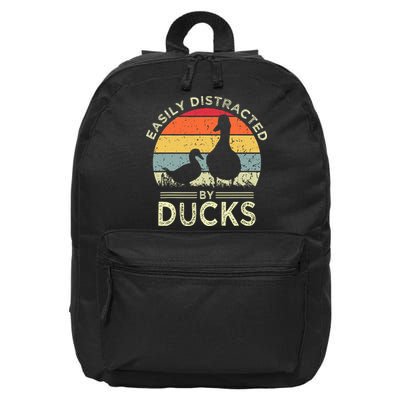 Easily Distracted By Ducks Funny Vintage Duck Lover 16 in Basic Backpack