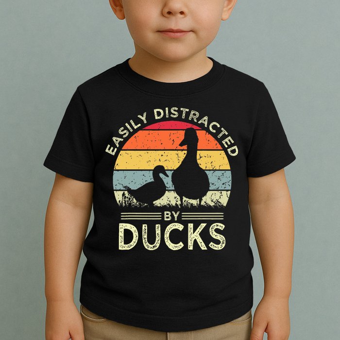 Easily Distracted By Ducks Funny Vintage Duck Lover Toddler T-Shirt