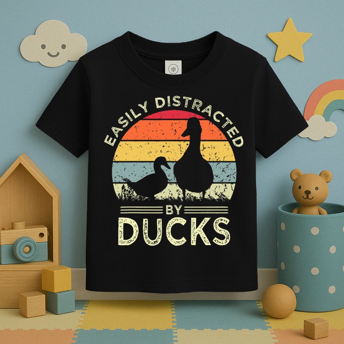 Easily Distracted By Ducks Funny Vintage Duck Lover Toddler T-Shirt