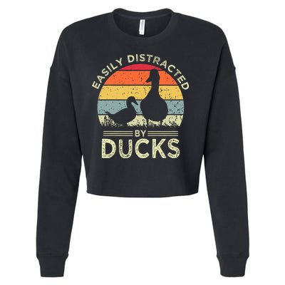 Easily Distracted By Ducks Funny Vintage Duck Lover Cropped Pullover Crew