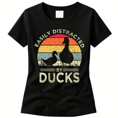 Easily Distracted By Ducks Funny Vintage Duck Lover Womens T-Shirt