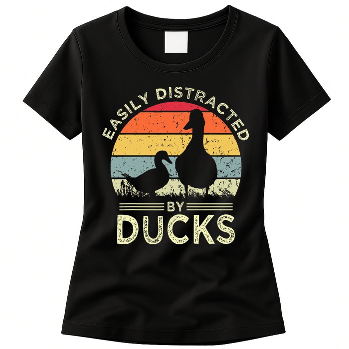 Easily Distracted By Ducks Funny Vintage Duck Lover Womens T-Shirt