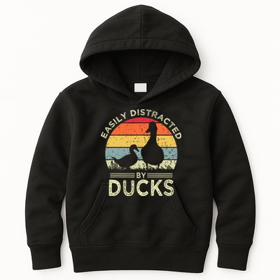 Easily Distracted By Ducks Funny Vintage Duck Lover Kids Hoodie