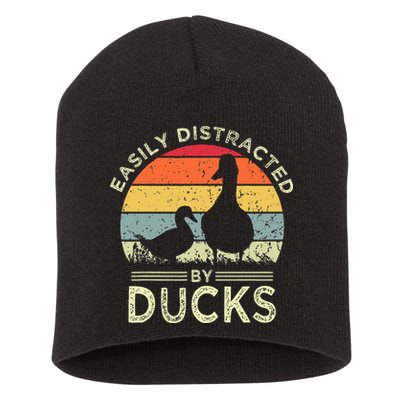 Easily Distracted By Ducks Funny Vintage Duck Lover Short Acrylic Beanie