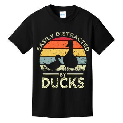 Easily Distracted By Ducks Funny Vintage Duck Lover Kids T-Shirt