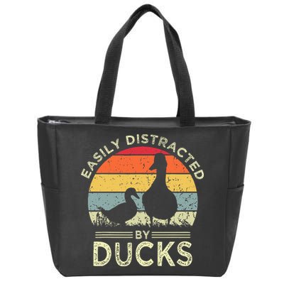 Easily Distracted By Ducks Funny Vintage Duck Lover Zip Tote Bag