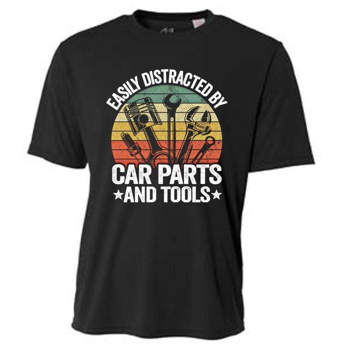 Easily Distracted By Car Parts And Tools Race Funny Mechanic Funny Gift Cooling Performance Crew T-Shirt