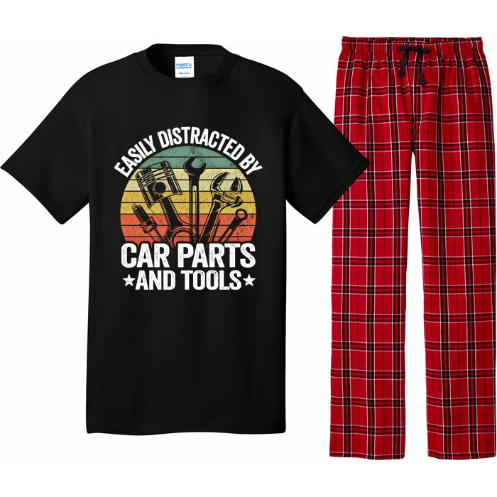 Easily Distracted By Car Parts And Tools Race Funny Mechanic Funny Gift Pajama Set