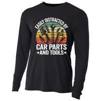 Easily Distracted By Car Parts And Tools Race Funny Mechanic Funny Gift Cooling Performance Long Sleeve Crew