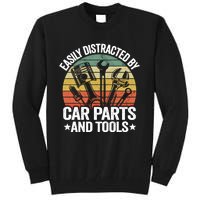 Easily Distracted By Car Parts And Tools Race Funny Mechanic Funny Gift Tall Sweatshirt