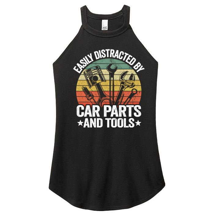 Easily Distracted By Car Parts And Tools Race Funny Mechanic Funny Gift Women’s Perfect Tri Rocker Tank