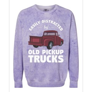 Easily Distracted By Old Pickup Trucks For A Trucker Colorblast Crewneck Sweatshirt