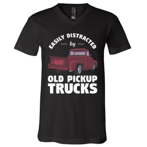 Easily Distracted By Old Pickup Trucks For A Trucker V-Neck T-Shirt