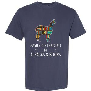 Easily Distracted By Alpacas & Books Lover Gift Vicuna Llama Garment-Dyed Heavyweight T-Shirt