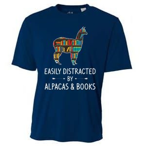 Easily Distracted By Alpacas & Books Lover Gift Vicuna Llama Cooling Performance Crew T-Shirt