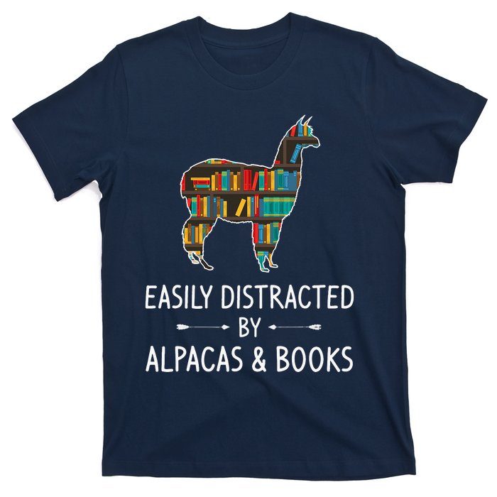 Easily Distracted By Alpacas & Books Lover Gift Vicuna Llama T-Shirt