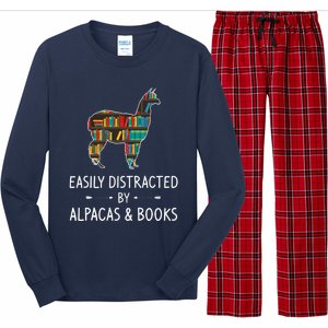 Easily Distracted By Alpacas & Books Lover Gift Vicuna Llama Long Sleeve Pajama Set