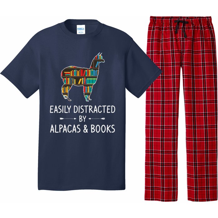 Easily Distracted By Alpacas & Books Lover Gift Vicuna Llama Pajama Set