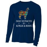 Easily Distracted By Alpacas & Books Lover Gift Vicuna Llama Cooling Performance Long Sleeve Crew