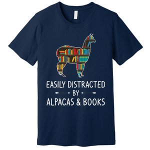 Easily Distracted By Alpacas & Books Lover Gift Vicuna Llama Premium T-Shirt