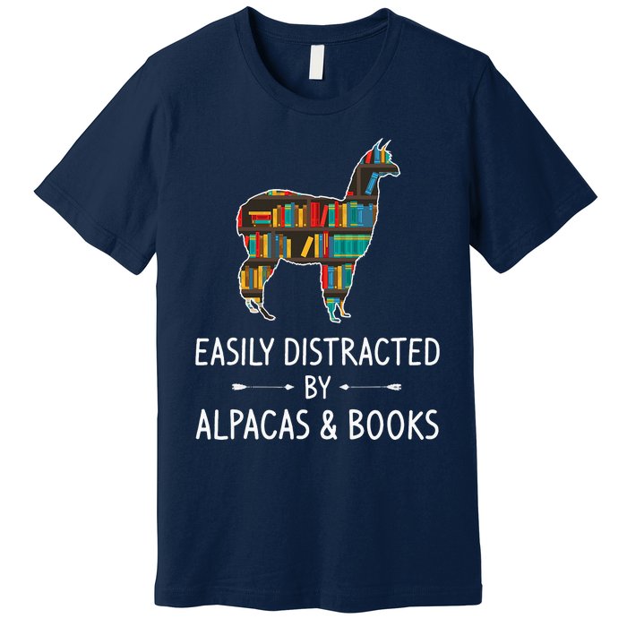 Easily Distracted By Alpacas & Books Lover Gift Vicuna Llama Premium T-Shirt