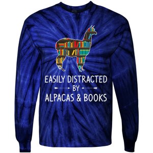 Easily Distracted By Alpacas & Books Lover Gift Vicuna Llama Tie-Dye Long Sleeve Shirt