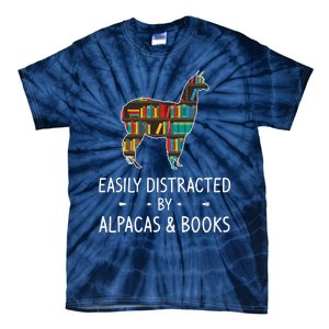 Easily Distracted By Alpacas & Books Lover Gift Vicuna Llama Tie-Dye T-Shirt