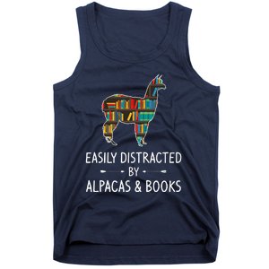 Easily Distracted By Alpacas & Books Lover Gift Vicuna Llama Tank Top