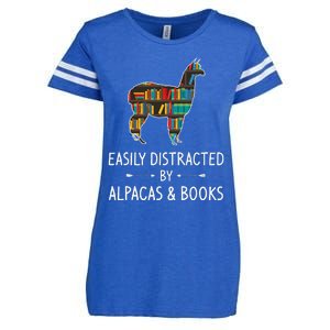 Easily Distracted By Alpacas & Books Lover Gift Vicuna Llama Enza Ladies Jersey Football T-Shirt