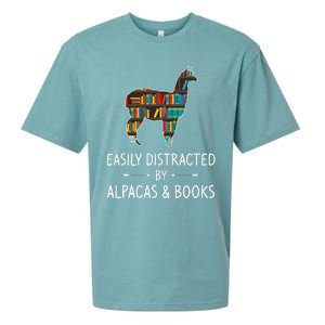 Easily Distracted By Alpacas & Books Lover Gift Vicuna Llama Sueded Cloud Jersey T-Shirt