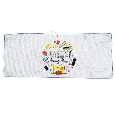 Easily Distracted By Sewing Stuff Funny Sewing Large Microfiber Waffle Golf Towel