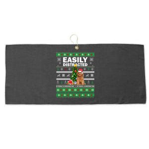 Easily Distracted By Poodle And Chirstmas Tree Merry Xmas Cute Gift Large Microfiber Waffle Golf Towel