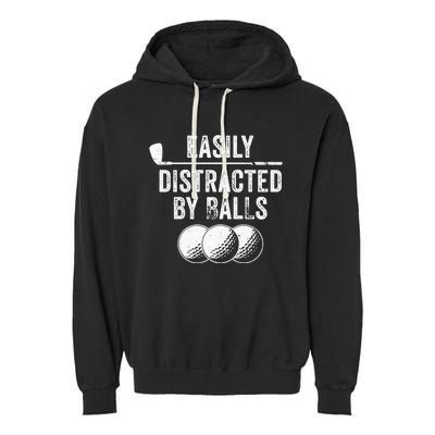 Easily Distracted by Balls Golf Ball Putt Vintage Garment-Dyed Fleece Hoodie