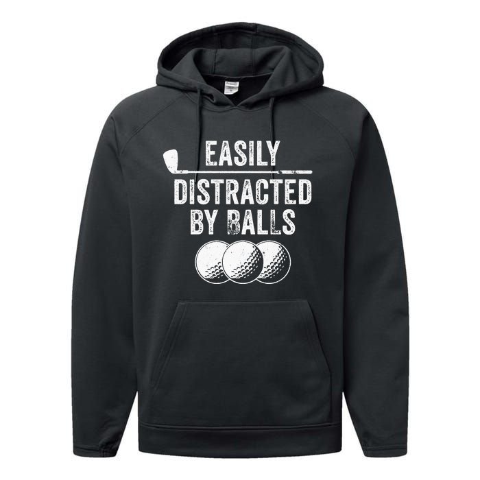 Easily Distracted by Balls Golf Ball Putt Vintage Performance Fleece Hoodie