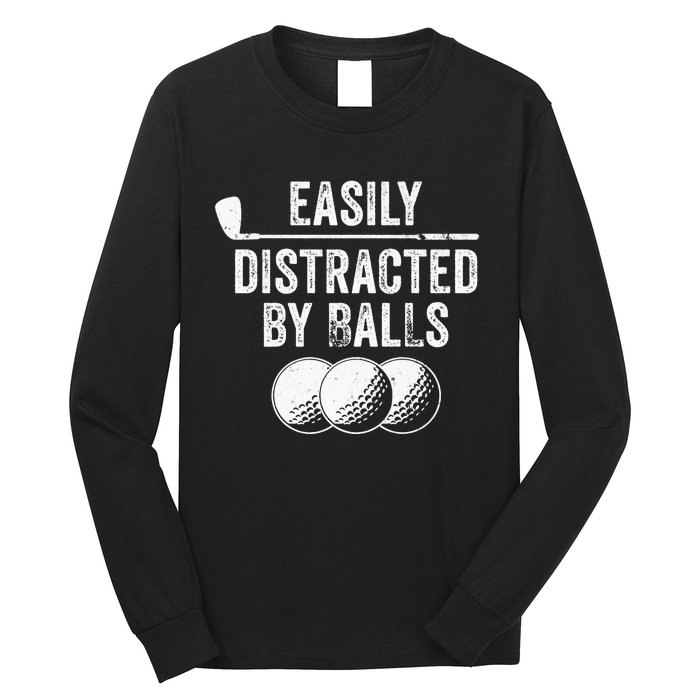 Easily Distracted by Balls Golf Ball Putt Vintage Long Sleeve Shirt