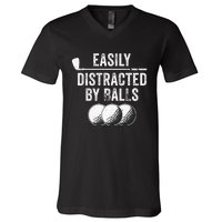 Easily Distracted by Balls Golf Ball Putt Vintage V-Neck T-Shirt