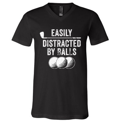 Easily Distracted by Balls Golf Ball Putt Vintage V-Neck T-Shirt