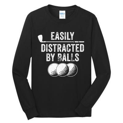 Easily Distracted by Balls Golf Ball Putt Vintage Tall Long Sleeve T-Shirt