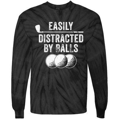 Easily Distracted by Balls Golf Ball Putt Vintage Tie-Dye Long Sleeve Shirt