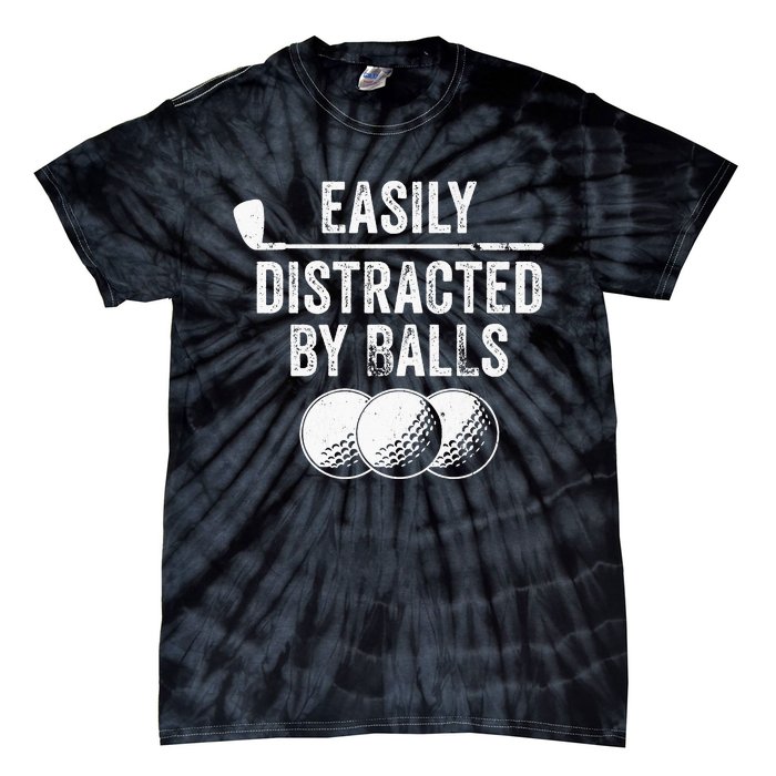 Easily Distracted by Balls Golf Ball Putt Vintage Tie-Dye T-Shirt