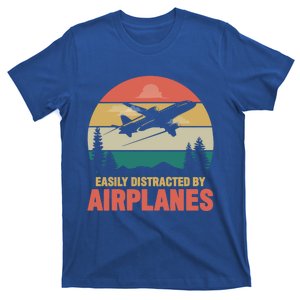 Easily Distracted By Airplanes Retro Airplane Funny Pilot Gift T-Shirt