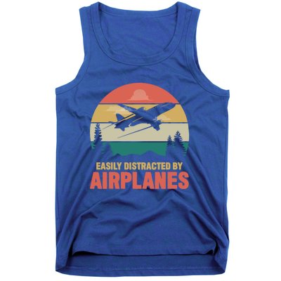 Easily Distracted By Airplanes Retro Airplane Funny Pilot Gift Tank Top