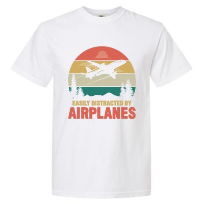 Easily Distracted By Airplanes Retro Airplane Funny Pilot Gift Garment-Dyed Heavyweight T-Shirt